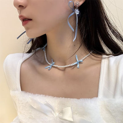 Pearl Ribbon Faux Choker