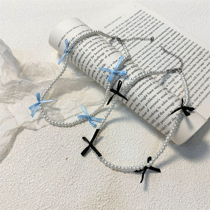 Pearl Ribbon Faux Choker