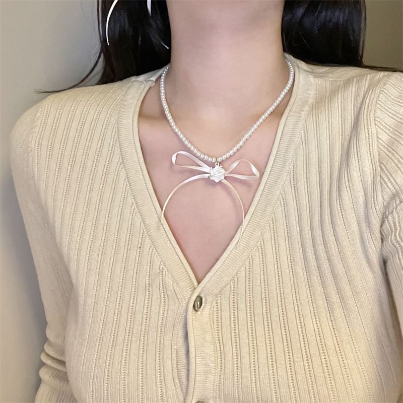 / Earring Snowflake Drop Ribbon Choker