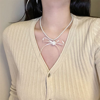 / Earring Snowflake Drop Ribbon Choker