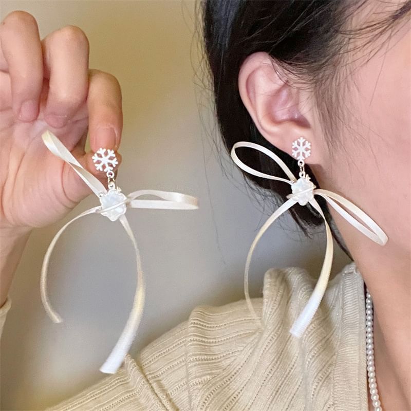 / Earring Snowflake Drop Ribbon Choker
