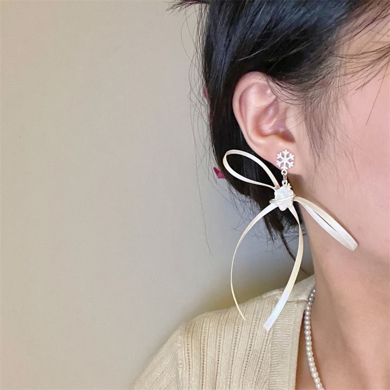 / Earring Snowflake Drop Ribbon Choker