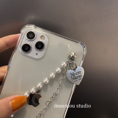 Phone Case Heart Strap Faux Pearl