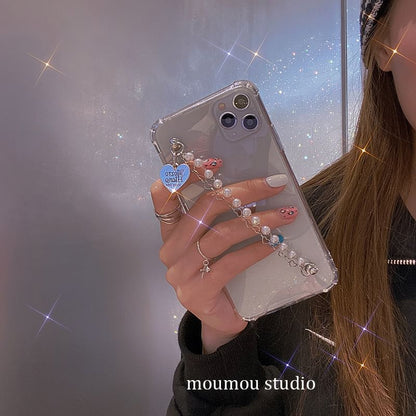 Phone Case Heart Strap Faux Pearl