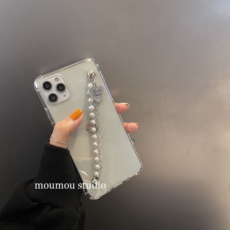 Phone Case Heart Strap Faux Pearl