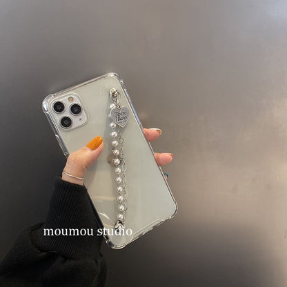 Phone Case Heart Strap Faux Pearl
