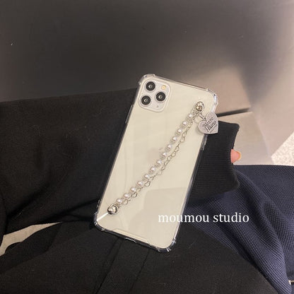 Phone Case Heart Strap Faux Pearl
