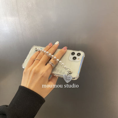 Phone Case Heart Strap Faux Pearl