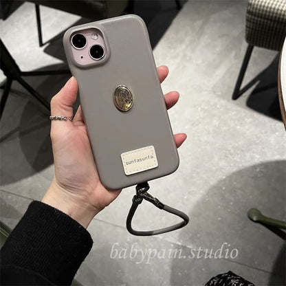 Metal Plate Faux Phone Leather Case