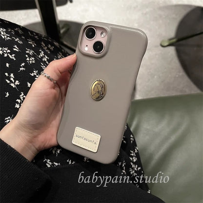 Metal Plate Faux Phone Leather Case