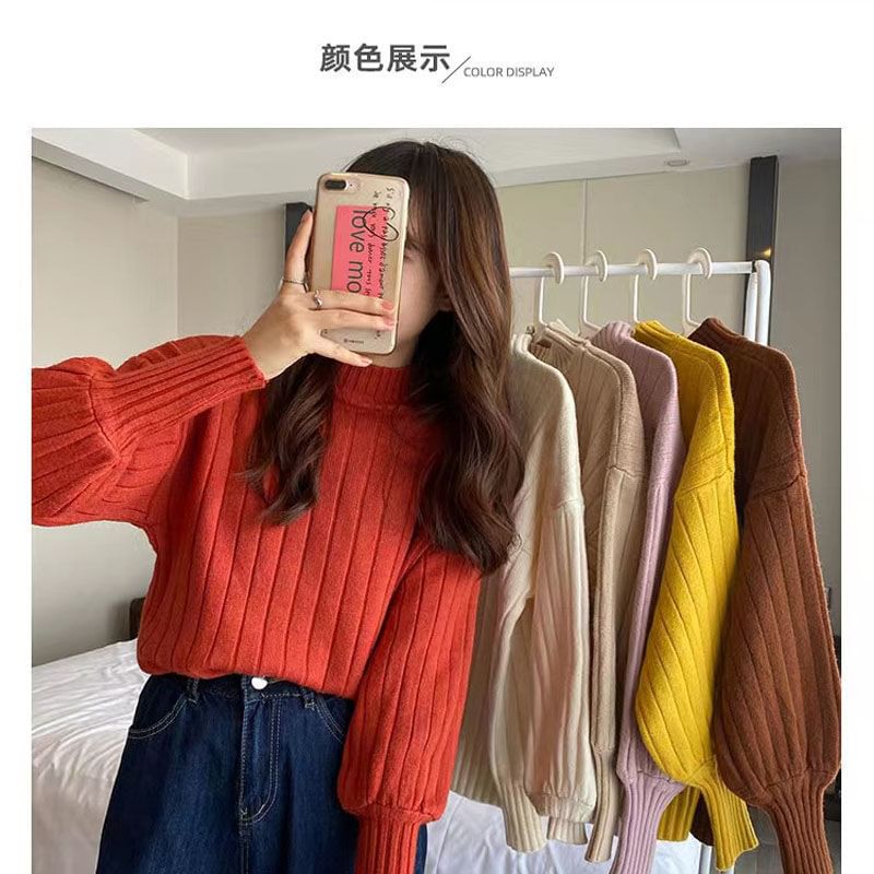 Plain Neck Sweater Mock Ribbed