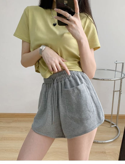 Plain Shorts Drawstring Waist Sweat
