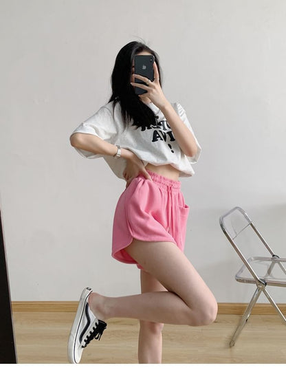 Plain Shorts Drawstring Waist Sweat