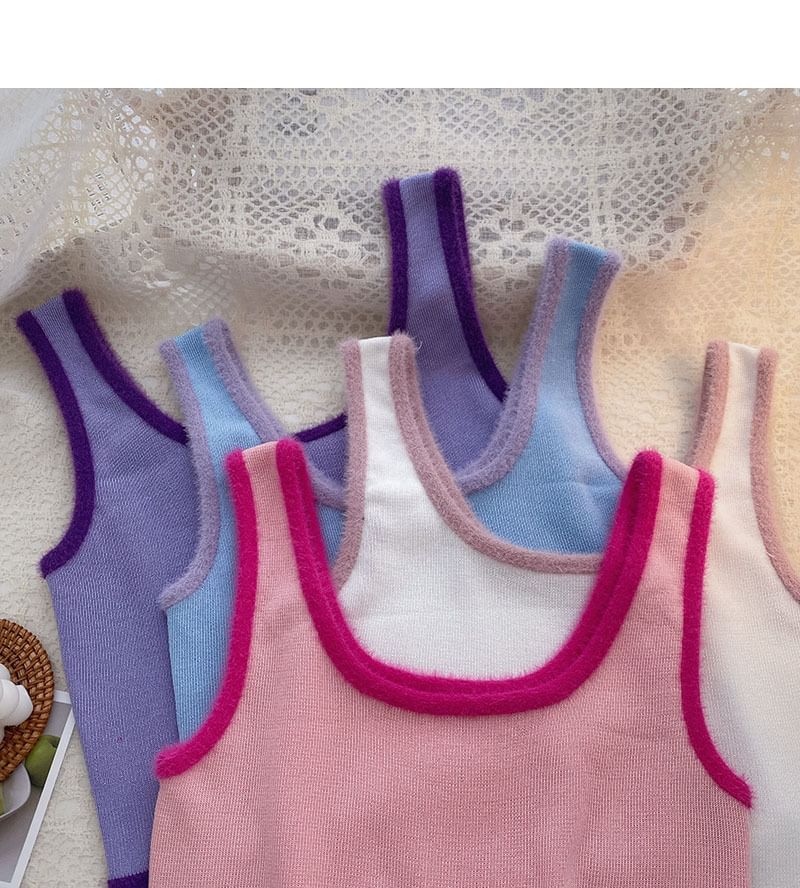 Trim Crop Scoop Neck Top Knit Contrast