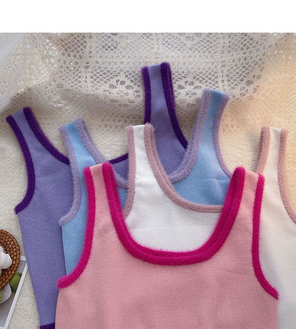 Trim Crop Scoop Neck Top Knit Contrast