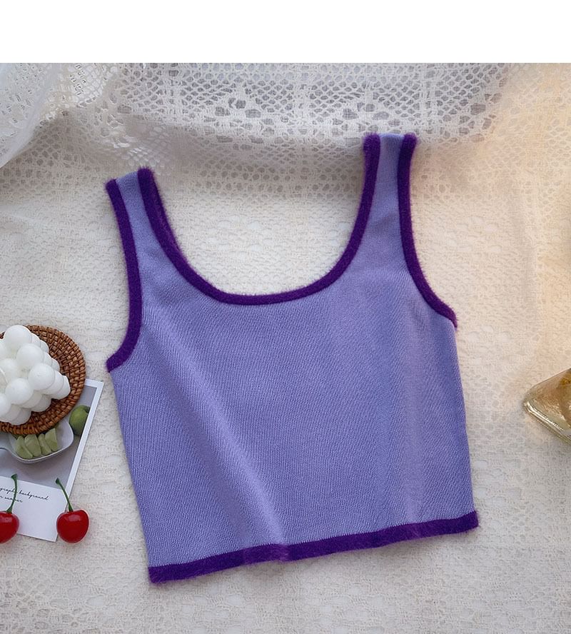 Trim Crop Scoop Neck Top Knit Contrast