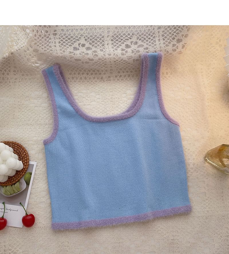 Trim Crop Scoop Neck Top Knit Contrast