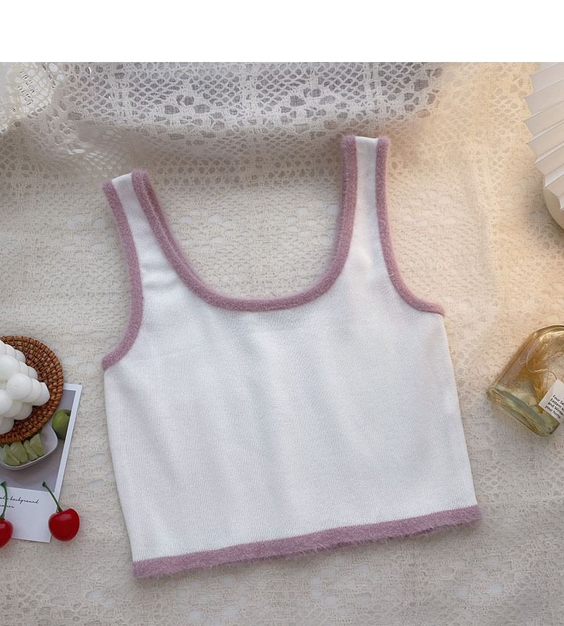 Trim Crop Scoop Neck Top Knit Contrast