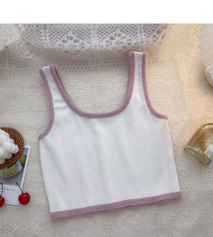 Trim Crop Scoop Neck Top Knit Contrast