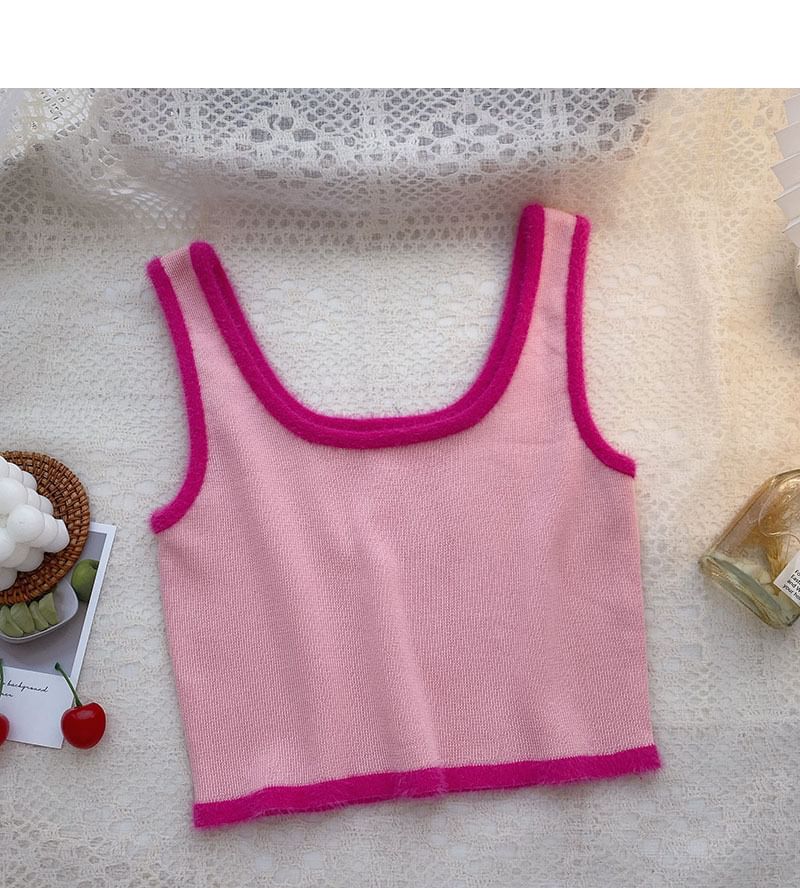 Trim Crop Scoop Neck Top Knit Contrast