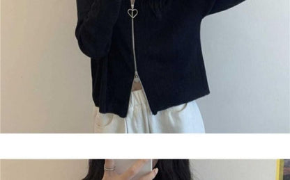 Plain Collared Cardigan Zip