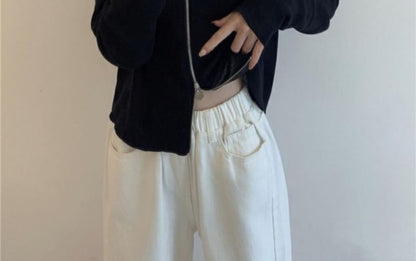 Plain Collared Cardigan Zip