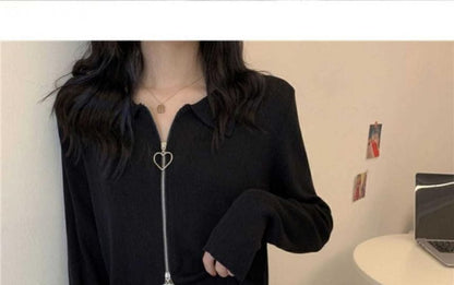 Plain Collared Cardigan Zip