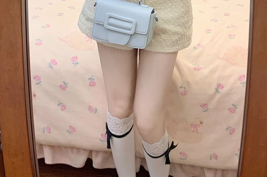 High Contrast / Neck Cardigan Pants Waist Hot Cropped Plain Square Trim