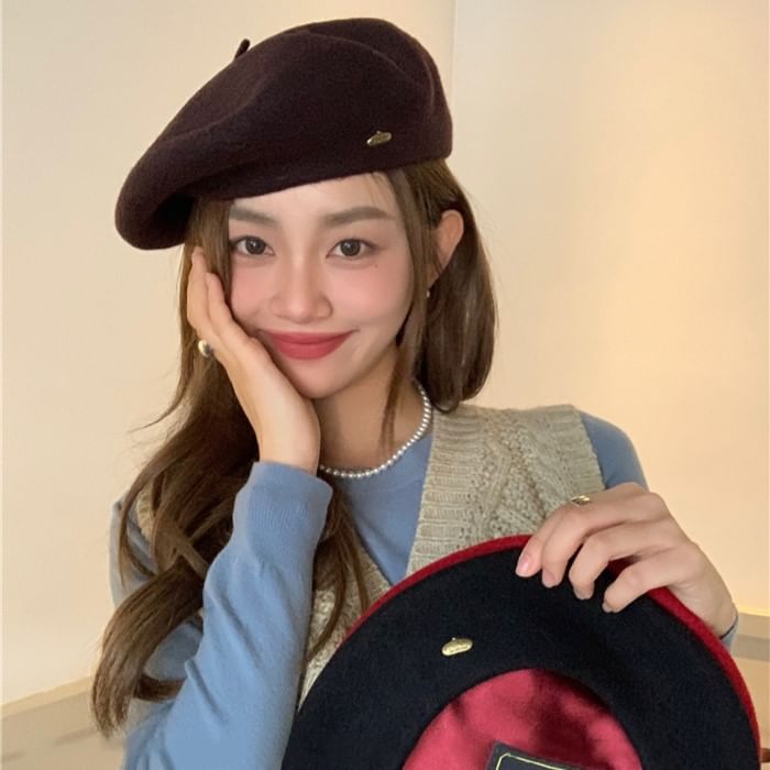 Wool Hat Plate Beret Metal