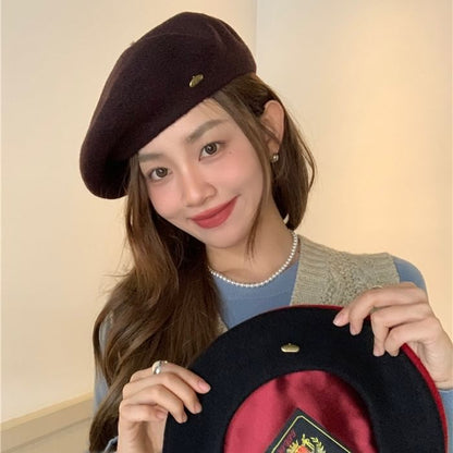 Wool Hat Plate Beret Metal
