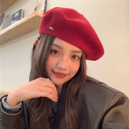 Wool Hat Plate Beret Metal