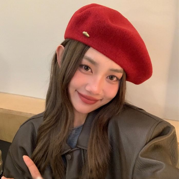 Wool Hat Plate Beret Metal