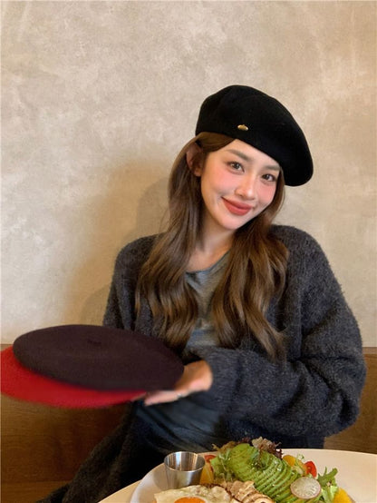 Metal Plate Wool Beret Hat