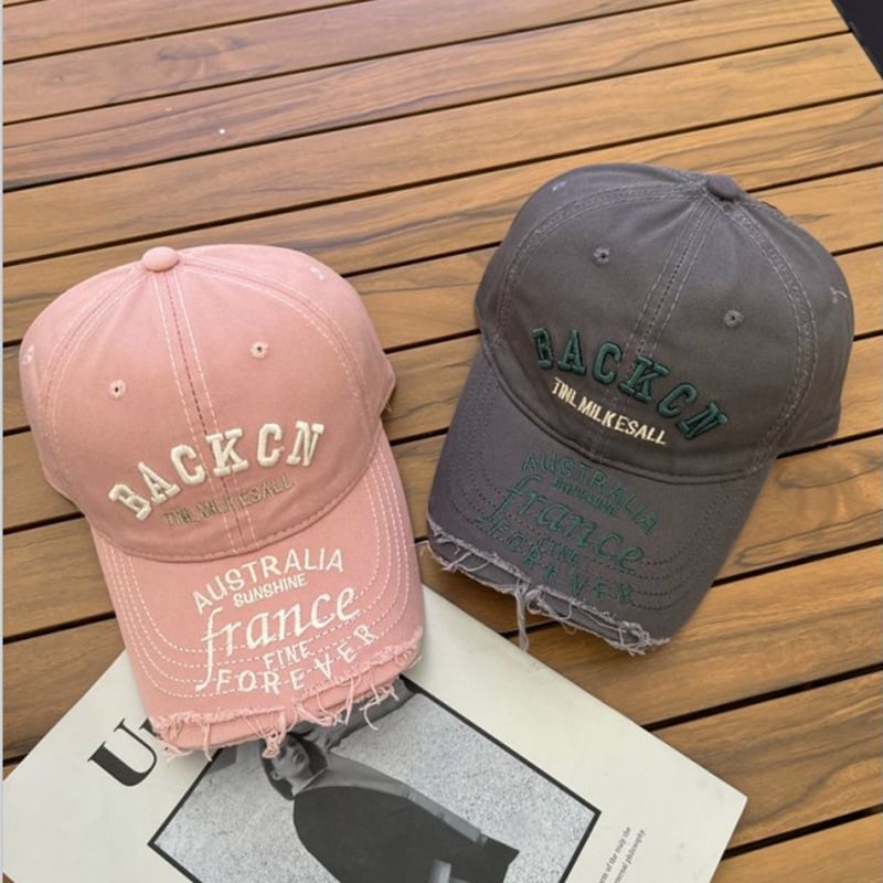 Lettering Distressed Embroidered Baseball Cap