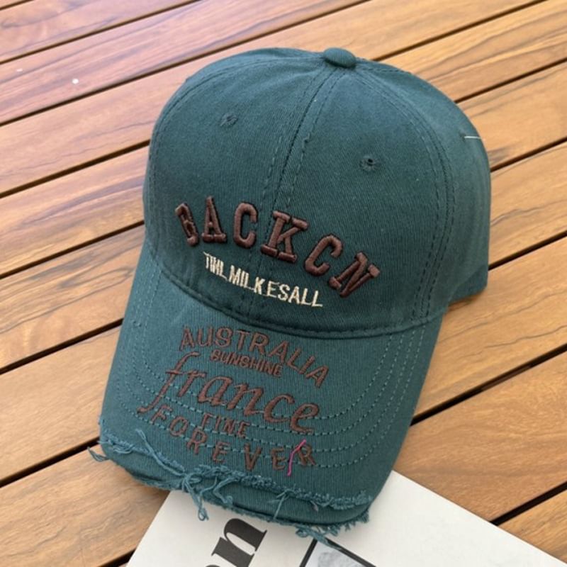 Lettering Distressed Embroidered Baseball Cap