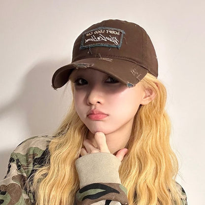 Applique Distressed Lettering Baseball Cap