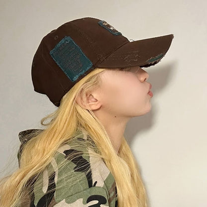 Applique Distressed Lettering Baseball Cap