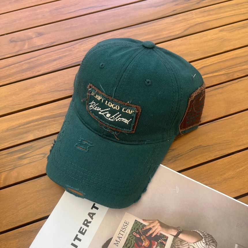 Applique Distressed Lettering Baseball Cap