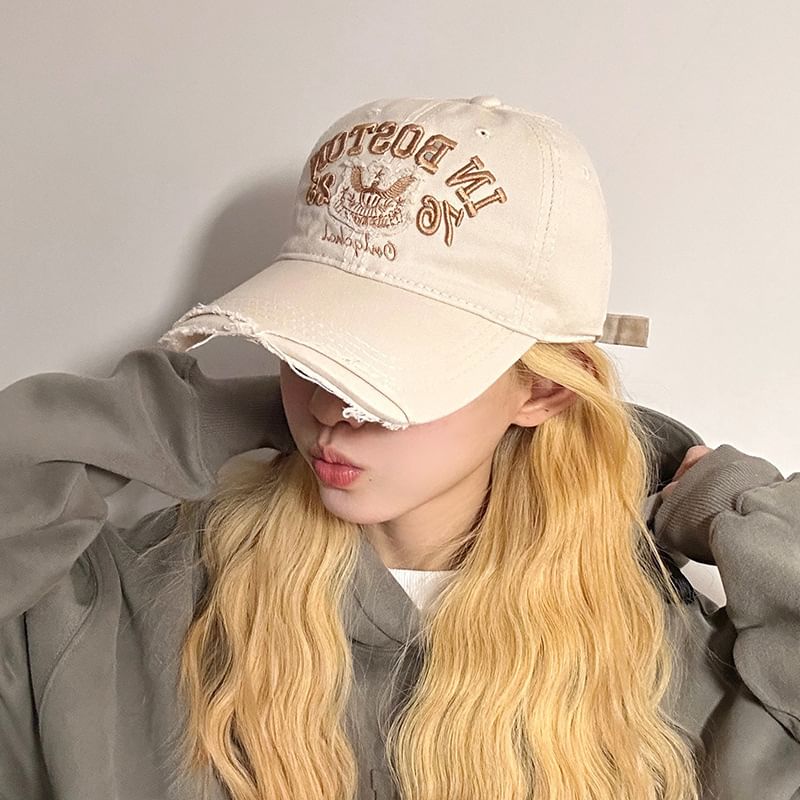 Baseball Lettering Cap Distressed Embroidered