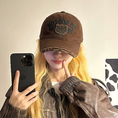 Baseball Lettering Cap Distressed Embroidered