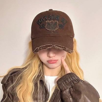 Baseball Lettering Cap Distressed Embroidered