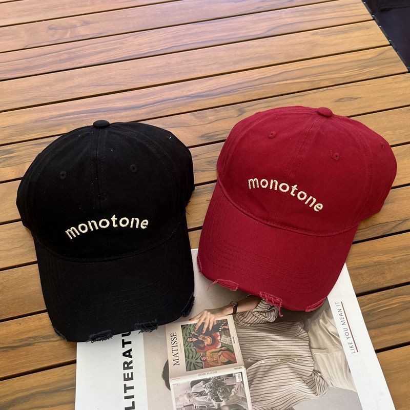 Lettering Distressed Cap Baseball Embroidered