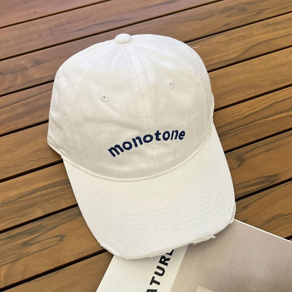 Lettering Distressed Cap Baseball Embroidered