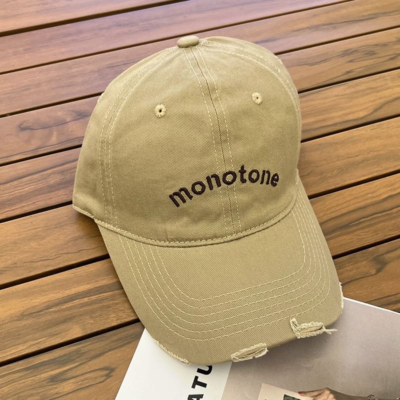 Lettering Distressed Cap Baseball Embroidered