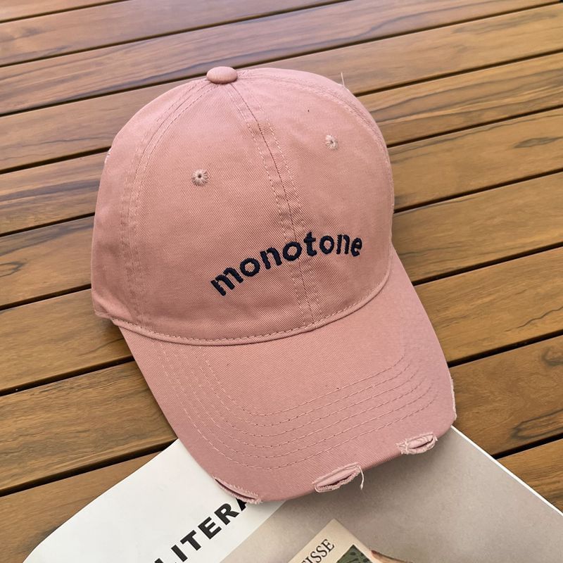 Lettering Distressed Cap Baseball Embroidered