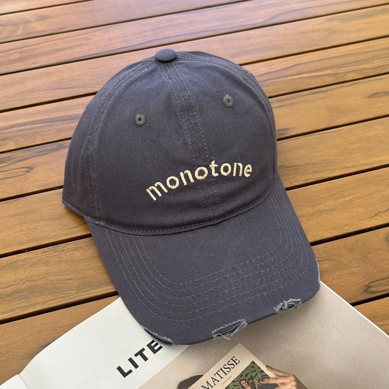 Lettering Distressed Cap Baseball Embroidered