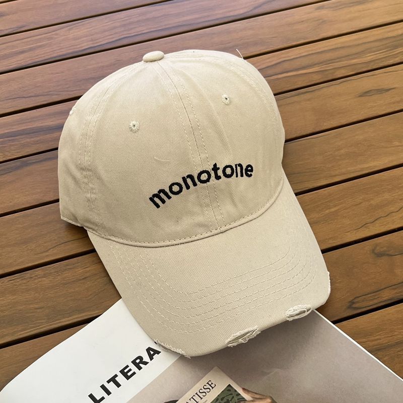 Lettering Distressed Cap Baseball Embroidered