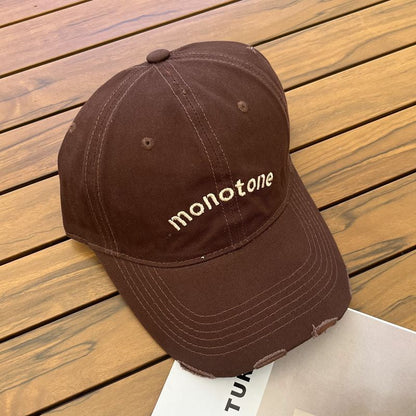 Lettering Distressed Cap Baseball Embroidered