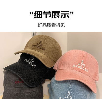 Baseball Embroidered Cap Washed Lettering Denim