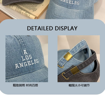 Baseball Embroidered Cap Washed Lettering Denim
